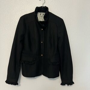 J. Crew Factory Black Ruffle-Trim wool blend Blazer jacket 14